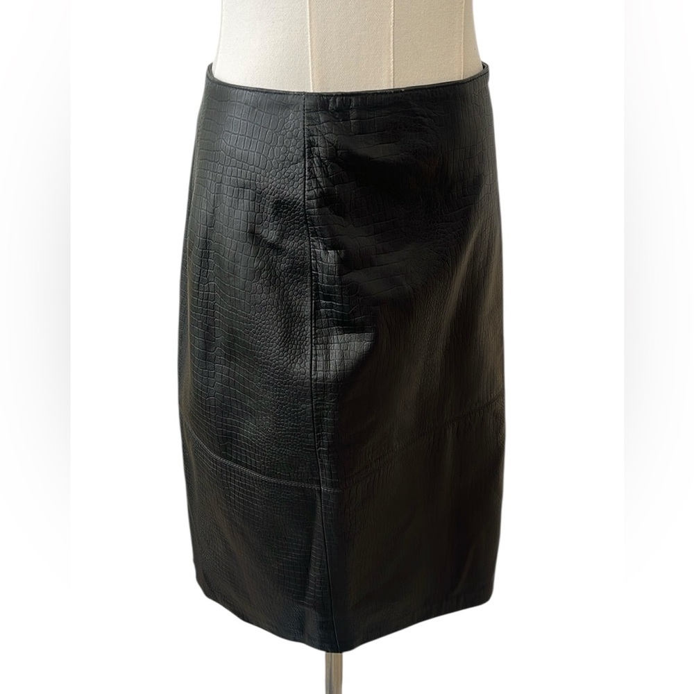 Vintage 90s black genuine croc leather pencil skirt back slit fully lined 12 - Picture 1 of 12